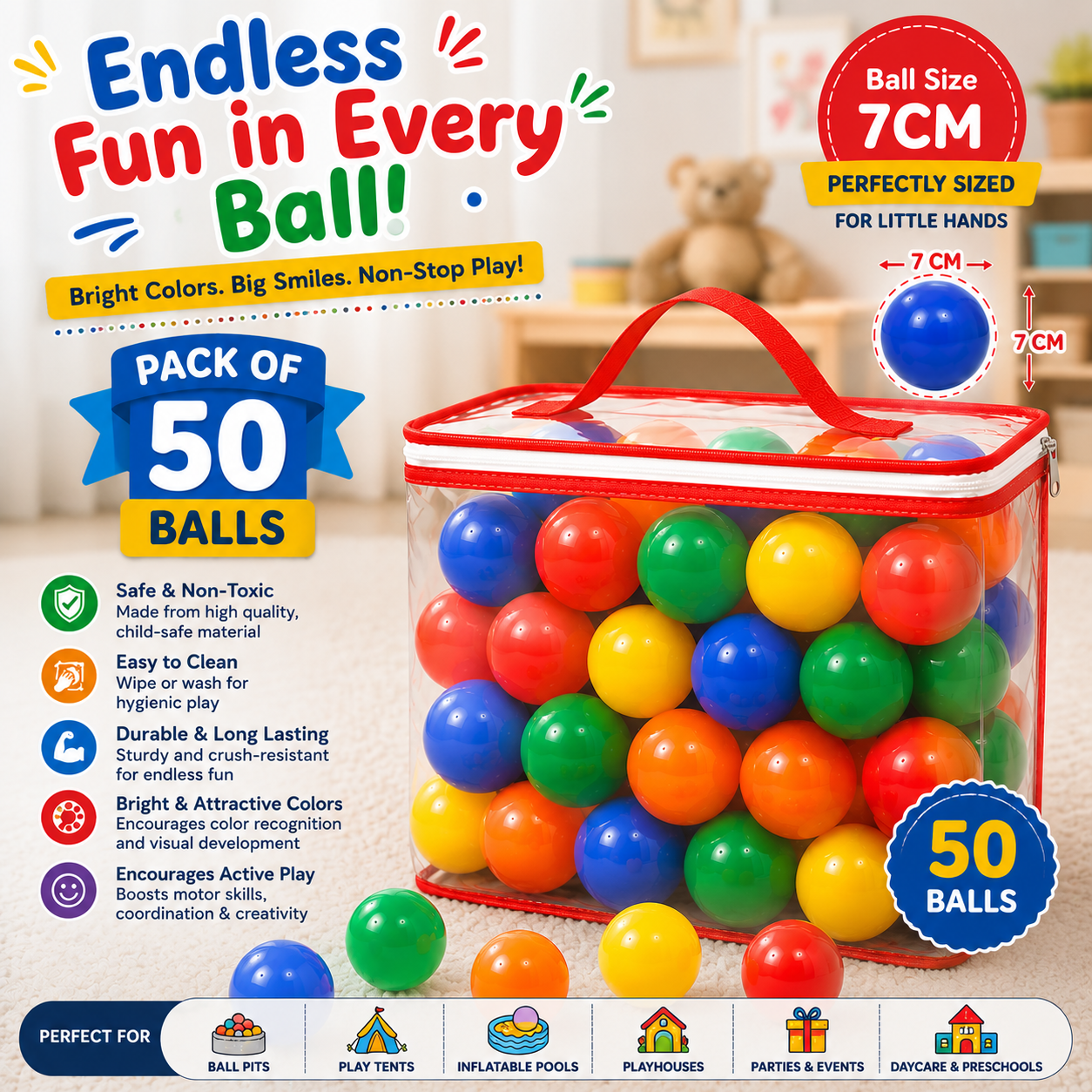 PACK OF 50 BALLS (7CM)